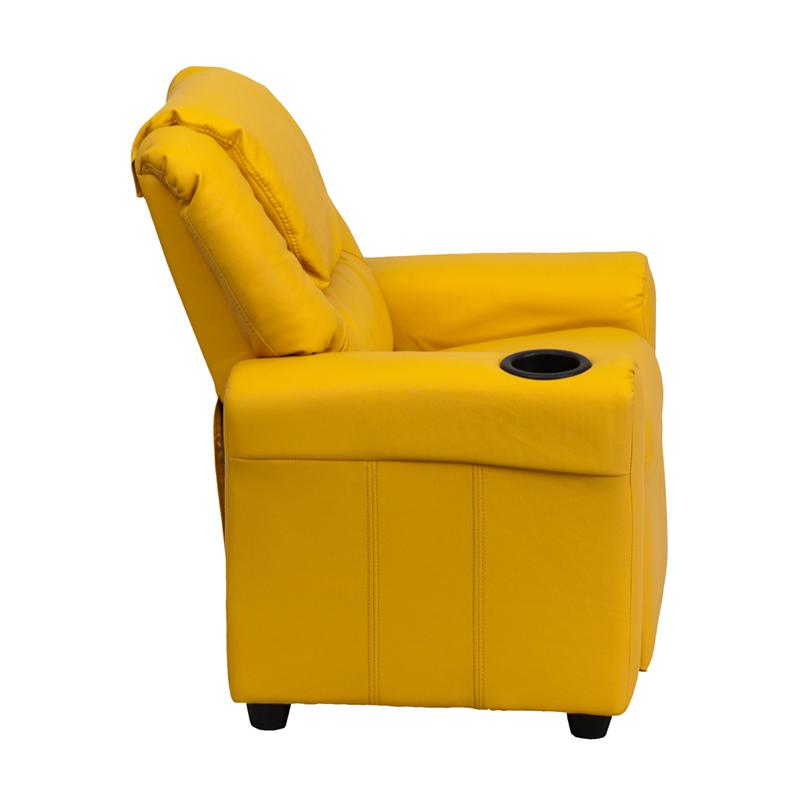 Yellow Vinyl Kids Recliner with Cup Holder and Headrest