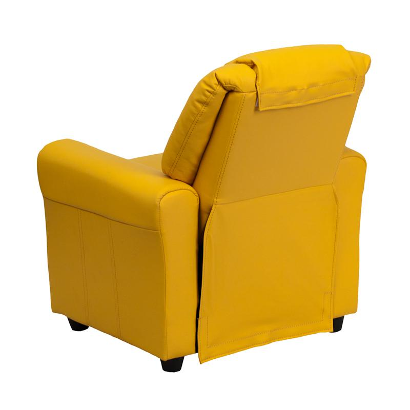 Yellow Vinyl Kids Recliner with Cup Holder and Headrest