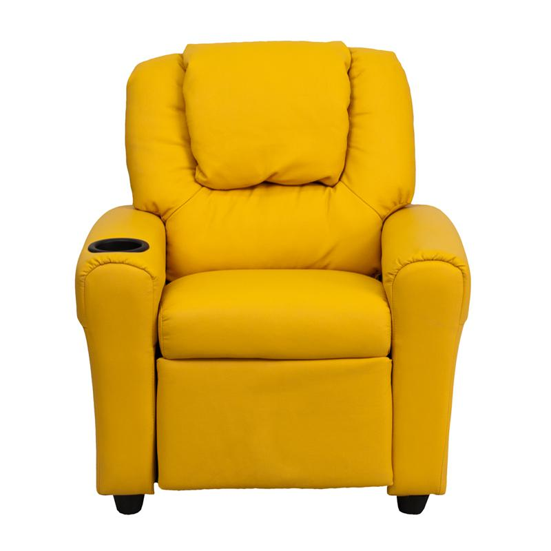 Yellow Vinyl Kids Recliner with Cup Holder and Headrest