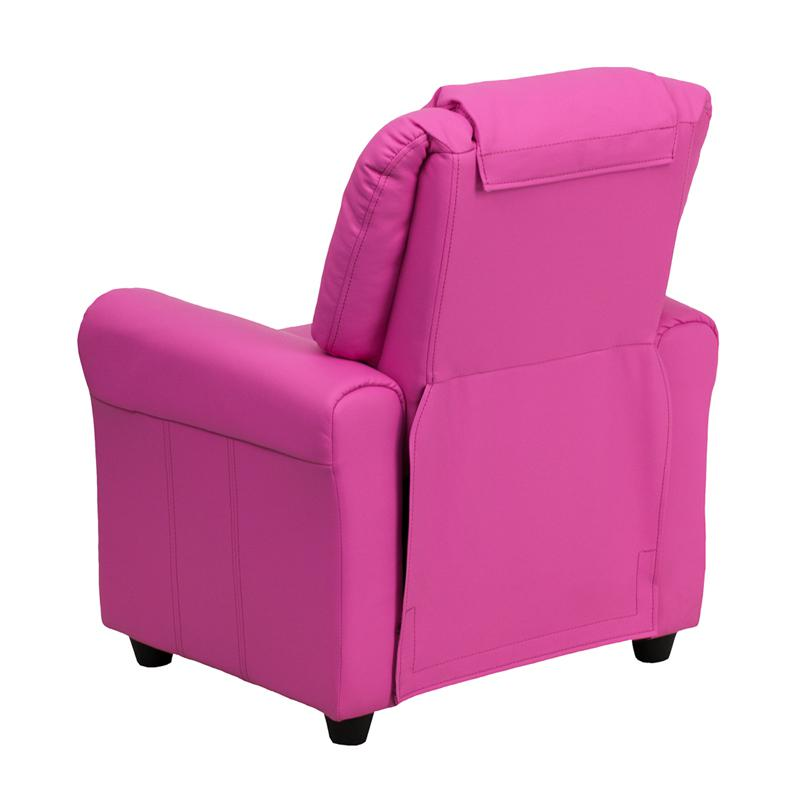 Hot Pink Vinyl Kids Recliner with Cup Holder and Headrest