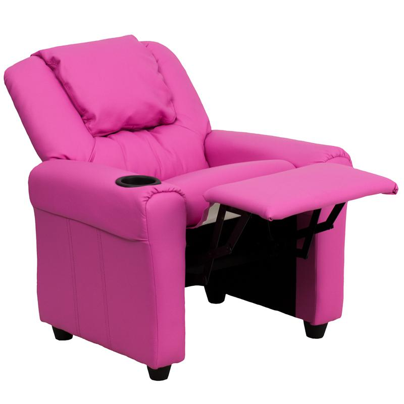 Hot Pink Vinyl Kids Recliner with Cup Holder and Headrest