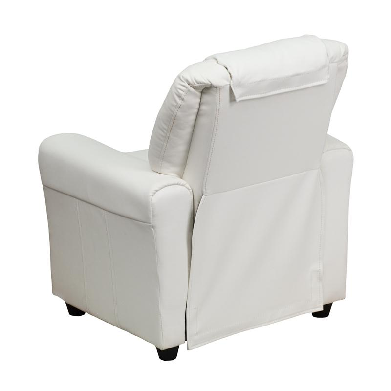 White Vinyl Kids Recliner with Cup Holder and Headrest