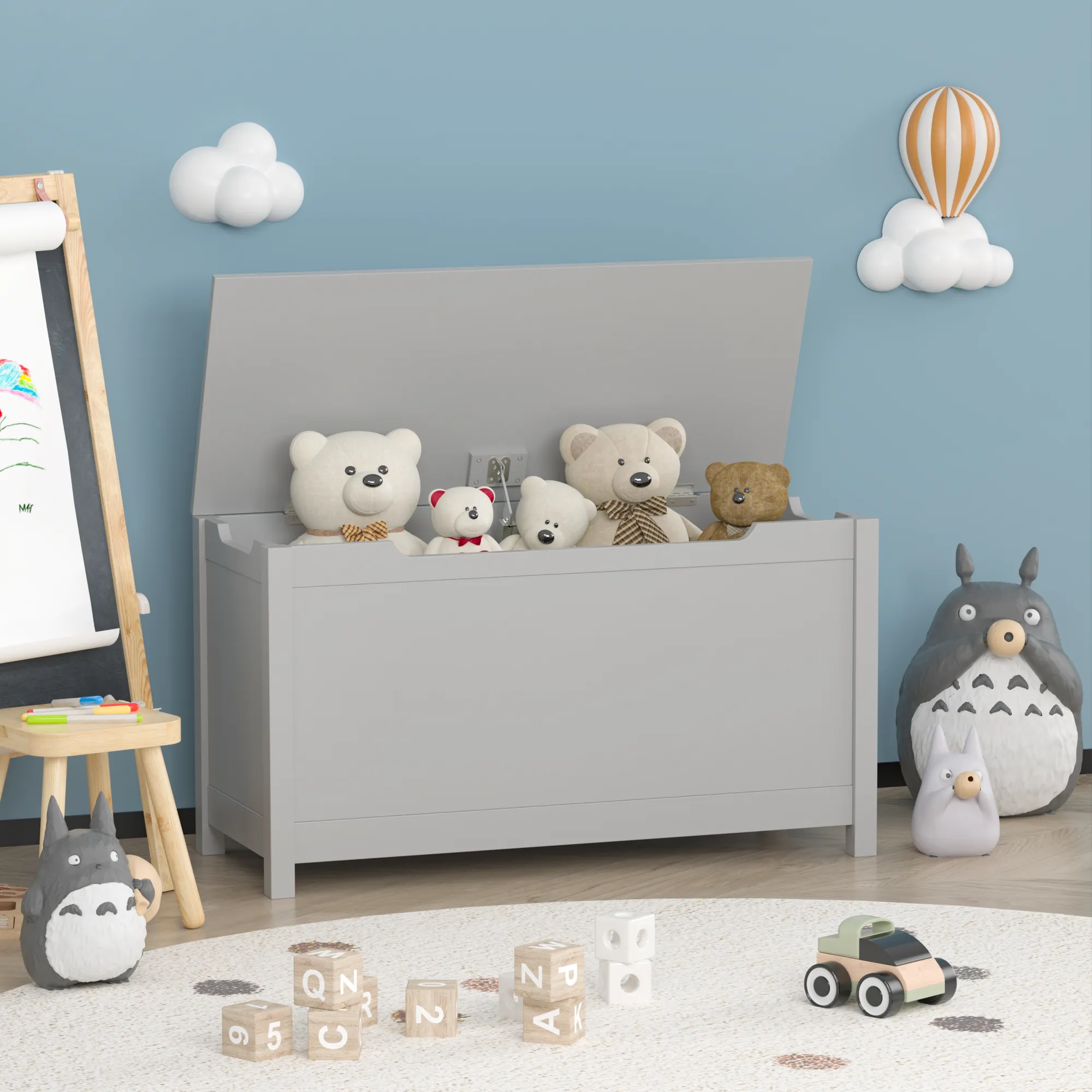 Kids Wooden Toy Box - Grey