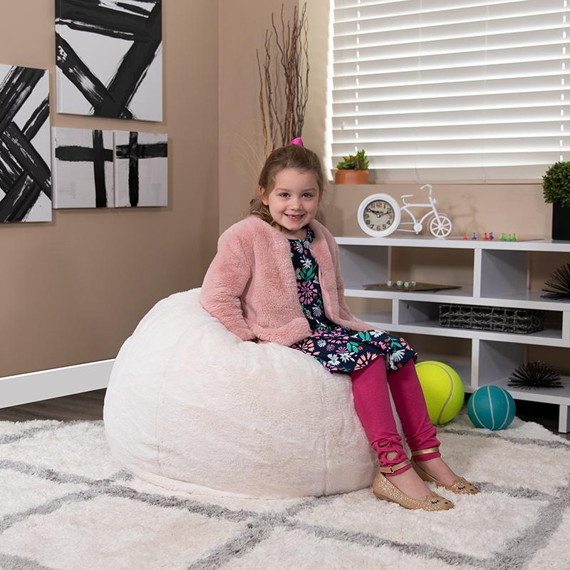 White Furry Refillable Bean Bag Chair for Kids and Teens