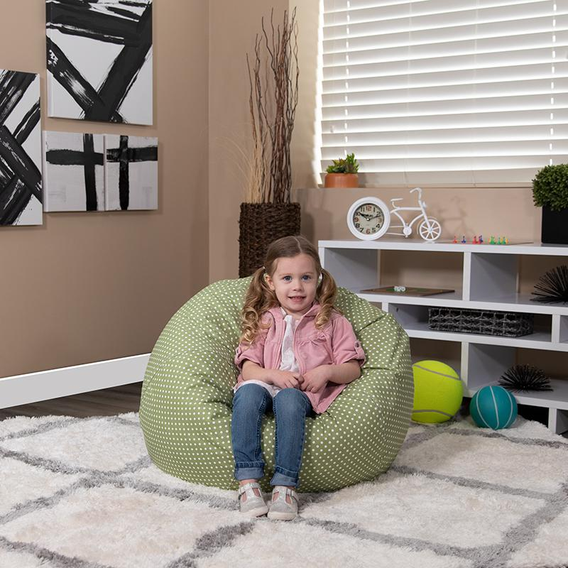 Green Dot Refillable Bean Bag Chair for Kids and Teens