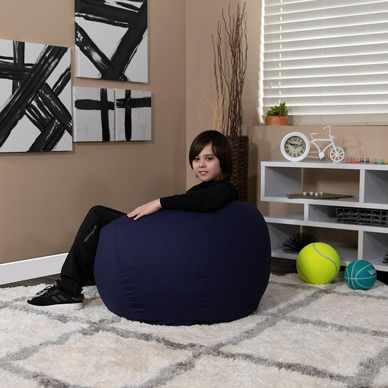 Solid Navy Blue Refillable Bean Bag Chair for Kids and Teens