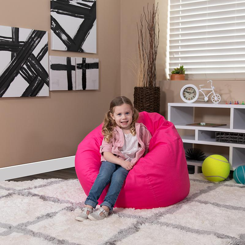 Solid Hot Pink Refillable Bean Bag Chair for Kids and Teens