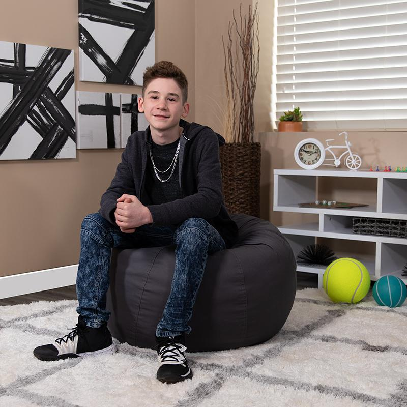Solid Gray Refillable Bean Bag Chair for Kids and Teens