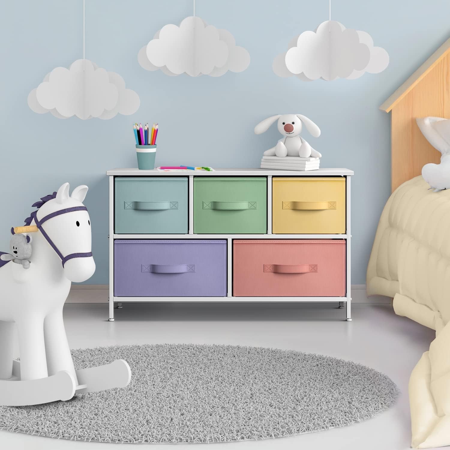Kids Dresser with 5 Fabric Drawers - Multi Color