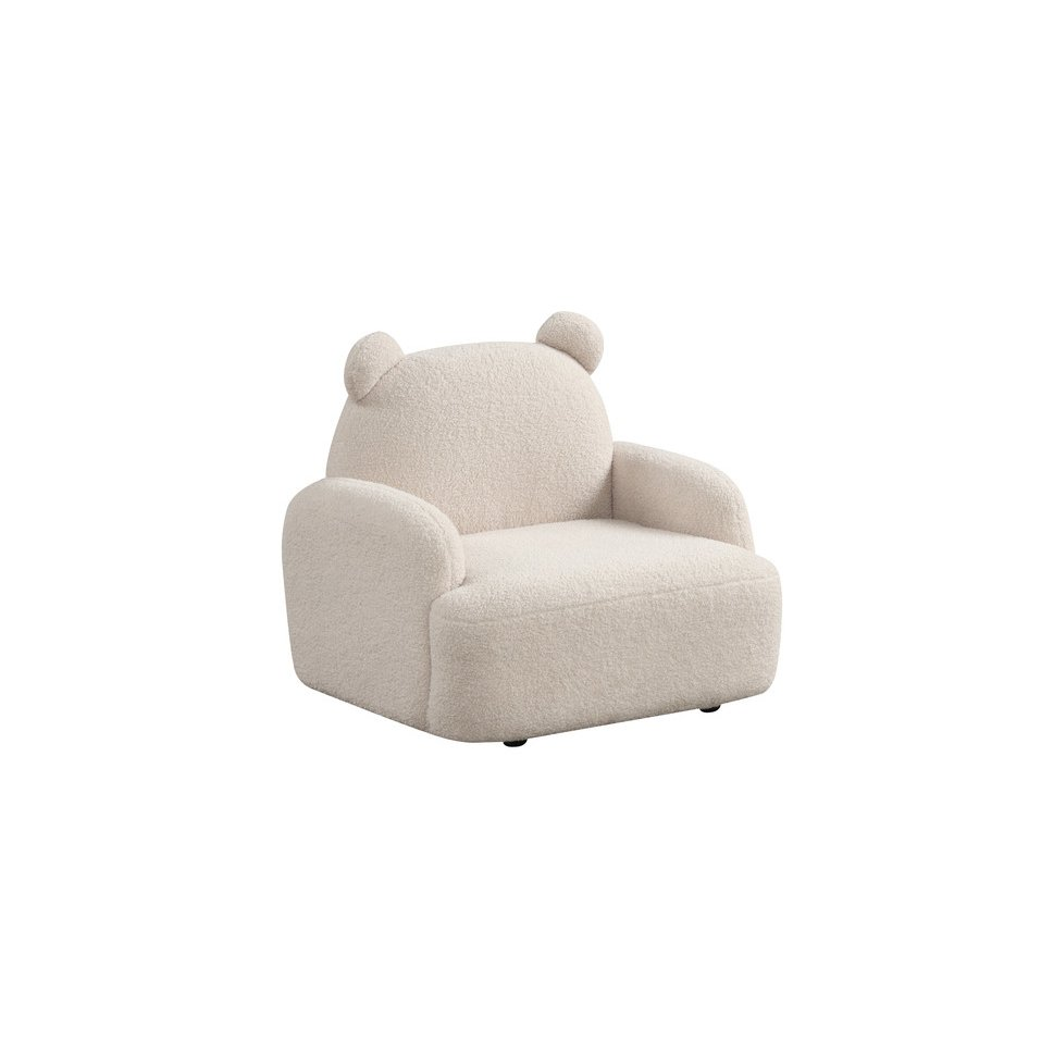 Beige Sherpa Bear-Shaped Kids Armchair
