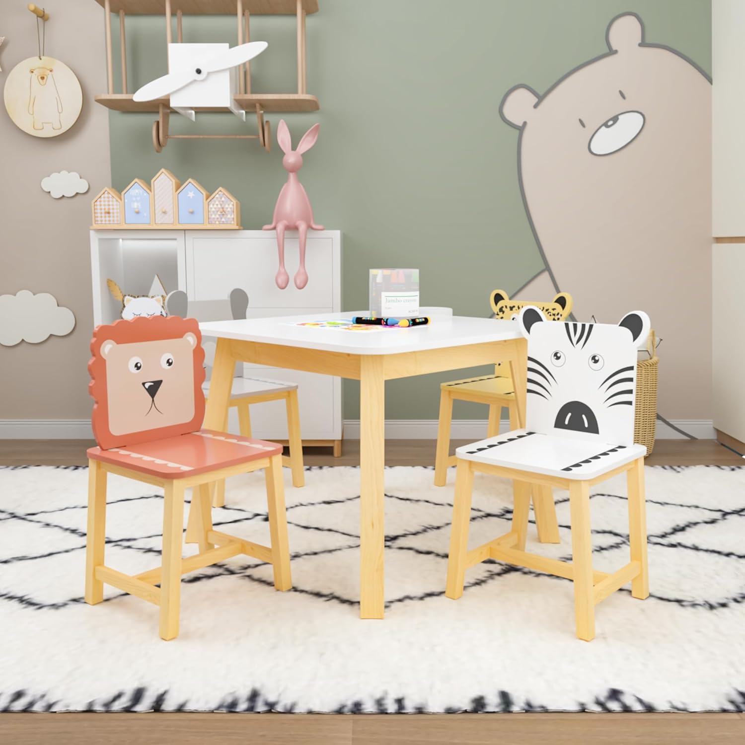 Solid Wood Children's Table and 4 Chairs Set