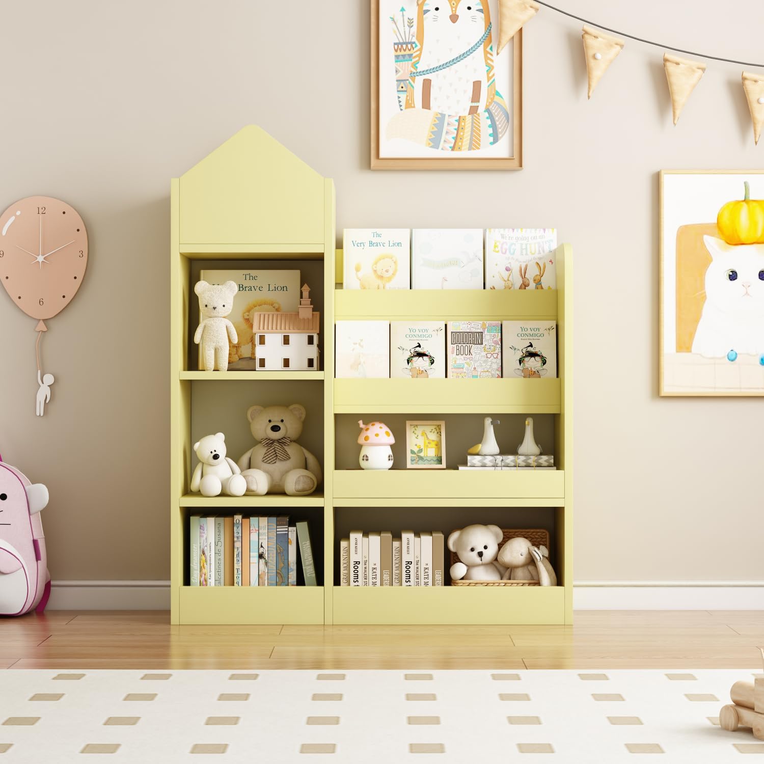 Kids Bookshelf & Toy Storage Organizer - Yellow