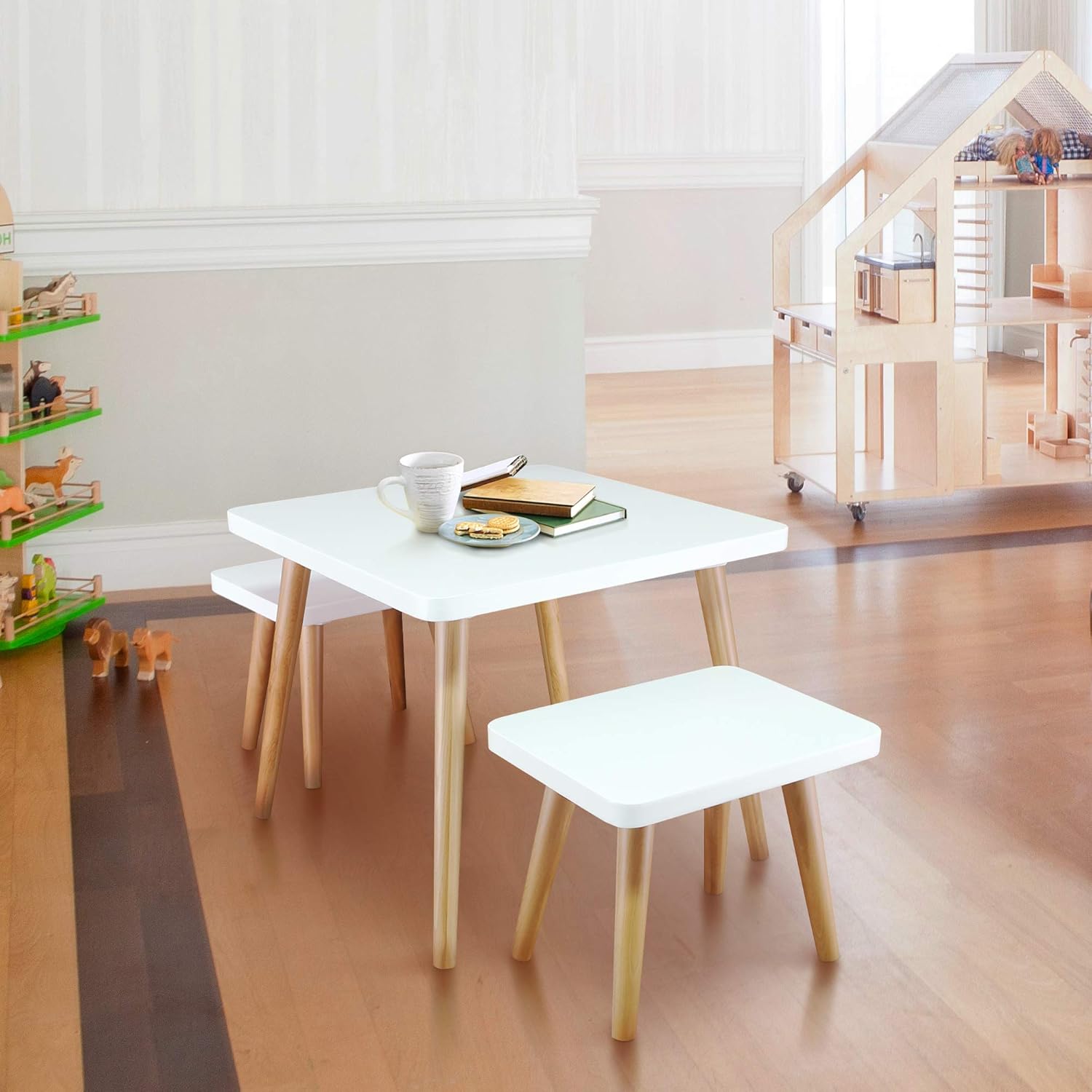 3-Piece White Kids Table and Chair Set