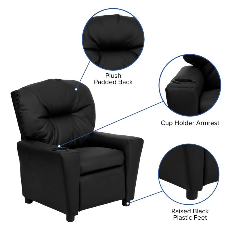 Black LeatherSoft Kids Recliner with Cup Holder