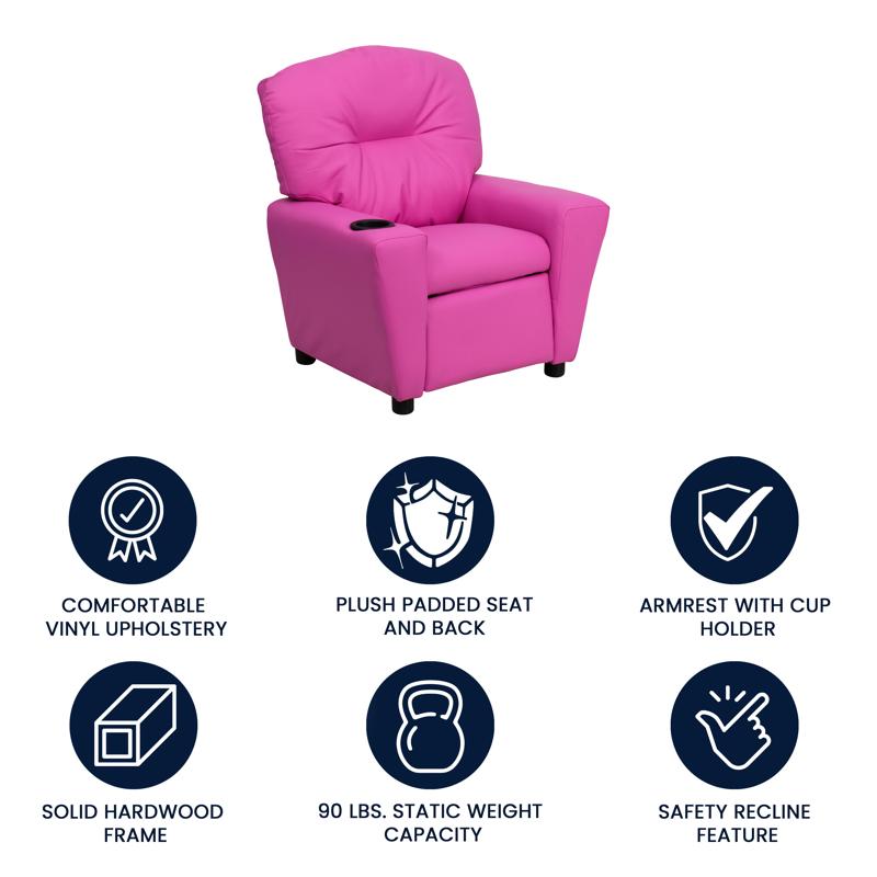 Hot Pink Vinyl Kids Recliner with Cup Holder