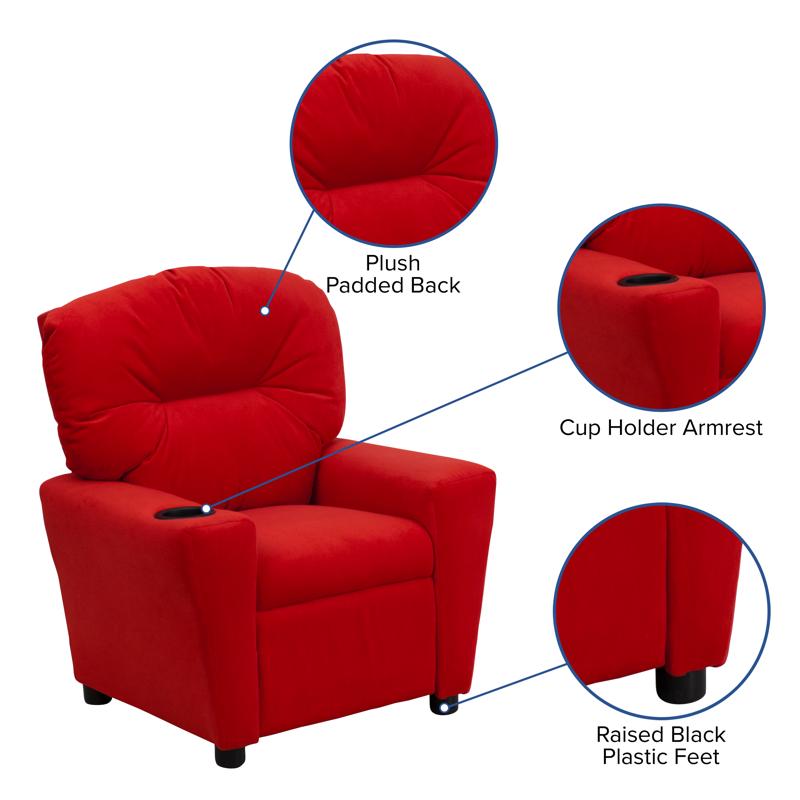 Red Microfiber Kids Recliner with Cup Holder