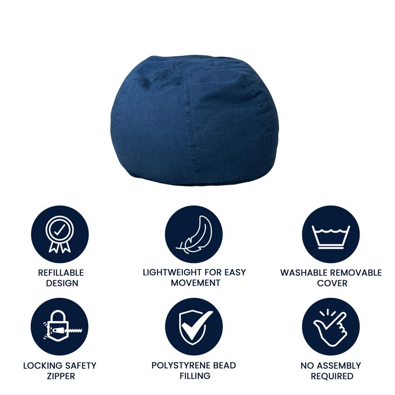 Denim Refillable Bean Bag Chair for Kids and Teens