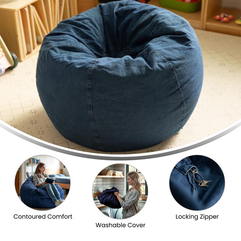 Denim Refillable Bean Bag Chair for Kids and Teens
