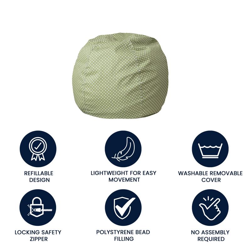 Green Dot Refillable Bean Bag Chair for Kids and Teens