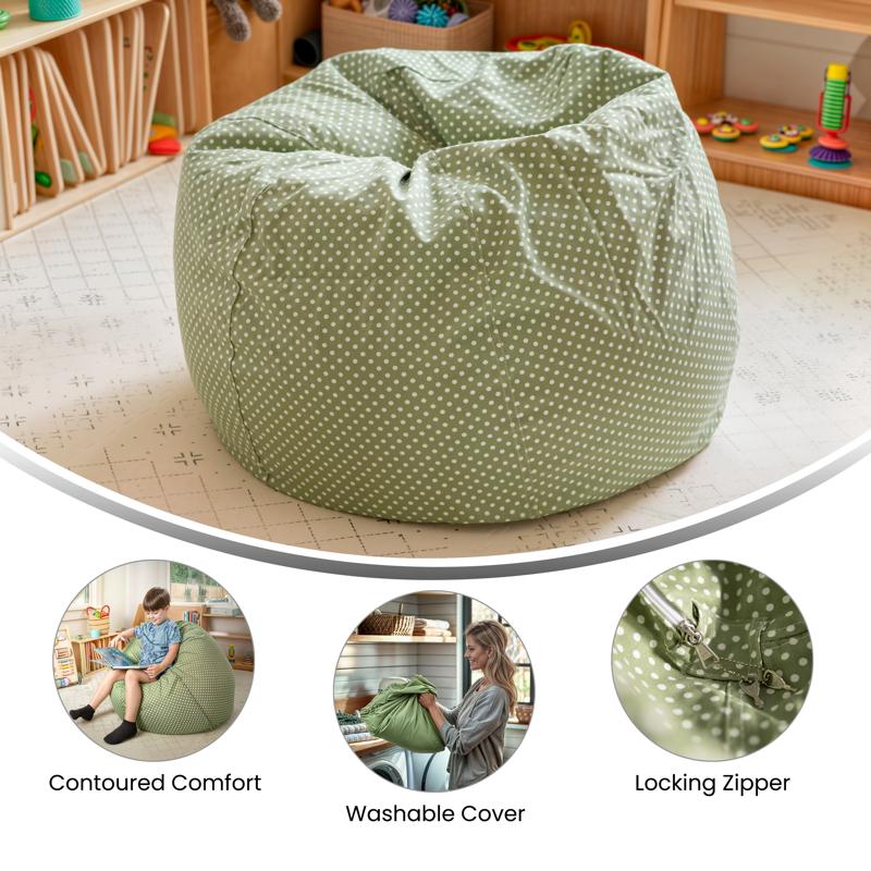 Green Dot Refillable Bean Bag Chair for Kids and Teens