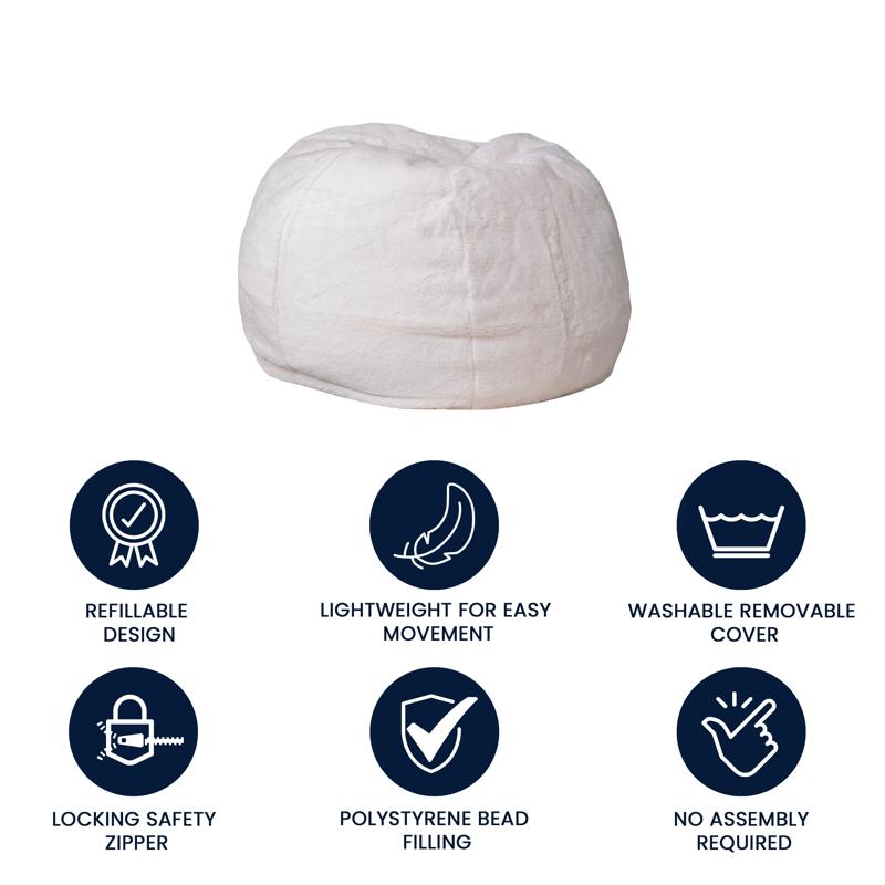 White Furry Refillable Bean Bag Chair for Kids and Teens