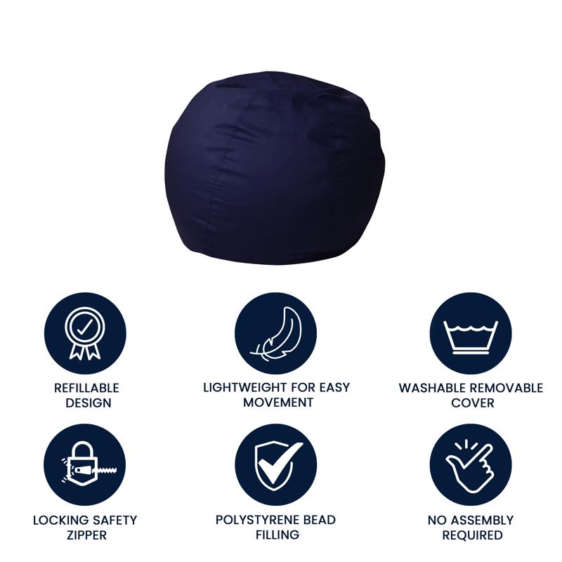 Solid Navy Blue Refillable Bean Bag Chair for Kids and Teens