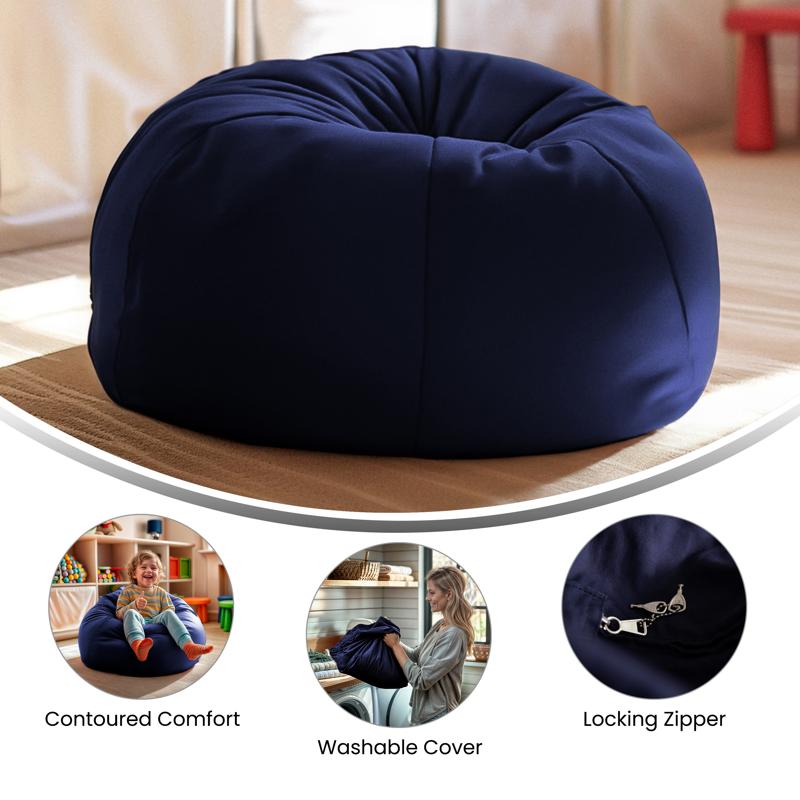 Solid Navy Blue Refillable Bean Bag Chair for Kids and Teens