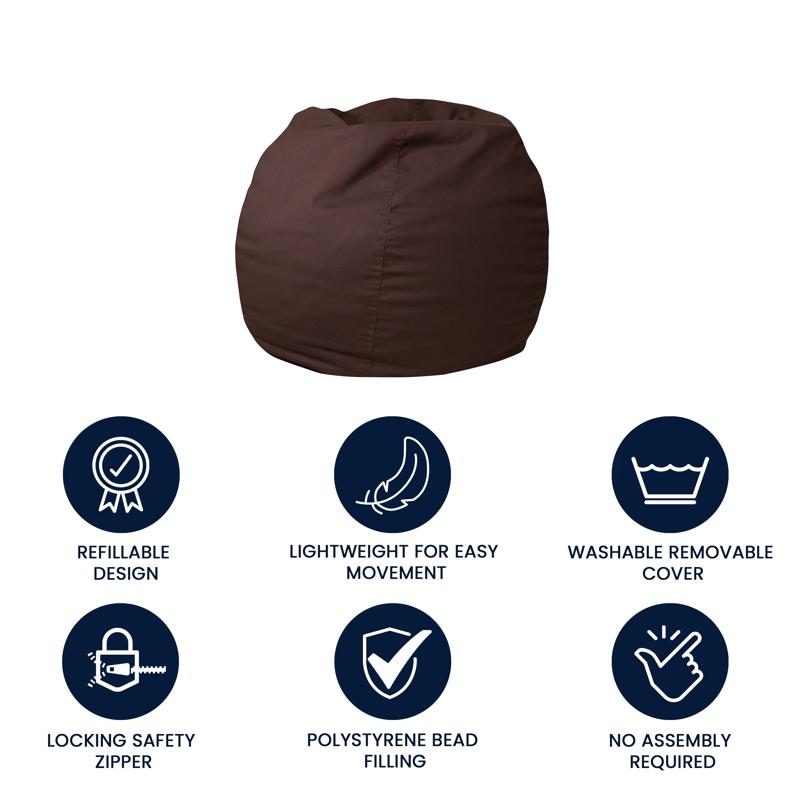 Solid Brown Refillable Bean Bag Chair for Kids and Teens