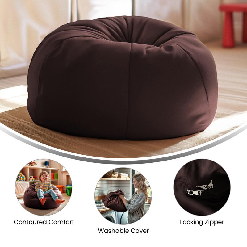 Solid Brown Refillable Bean Bag Chair for Kids and Teens