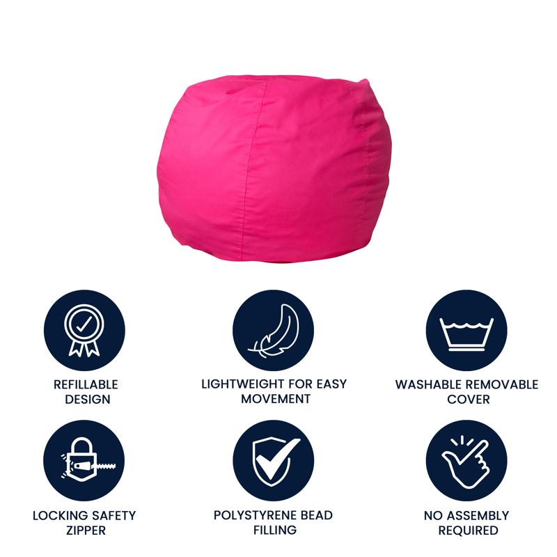 Solid Hot Pink Refillable Bean Bag Chair for Kids and Teens
