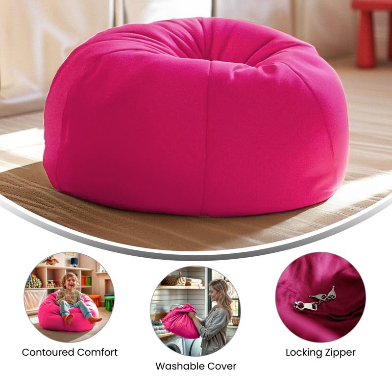 Solid Hot Pink Refillable Bean Bag Chair for Kids and Teens