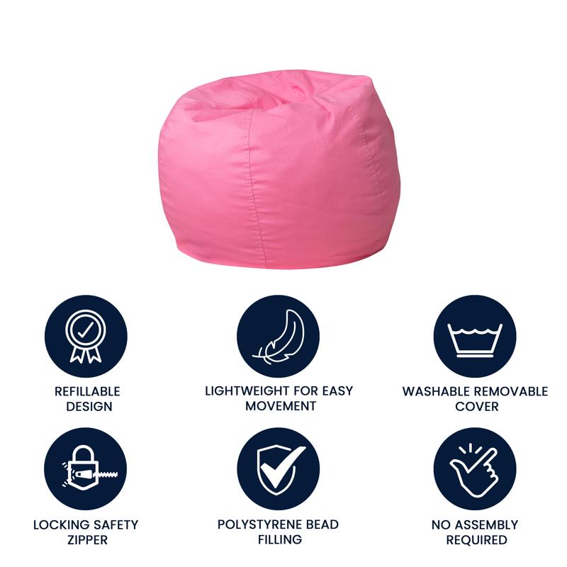 Solid Light Pink Refillable Bean Bag Chair for Kids and Teens