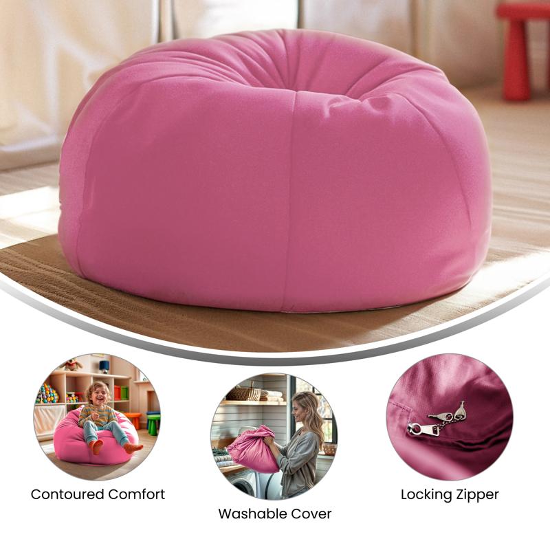 Solid Light Pink Refillable Bean Bag Chair for Kids and Teens