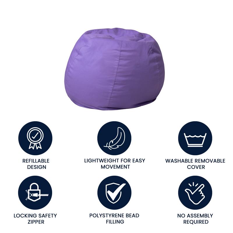 Solid Purple Refillable Bean Bag Chair for Kids and Teens