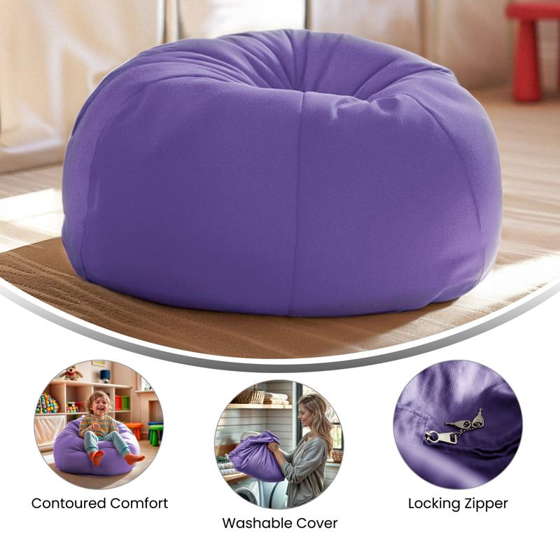 Solid Purple Refillable Bean Bag Chair for Kids and Teens