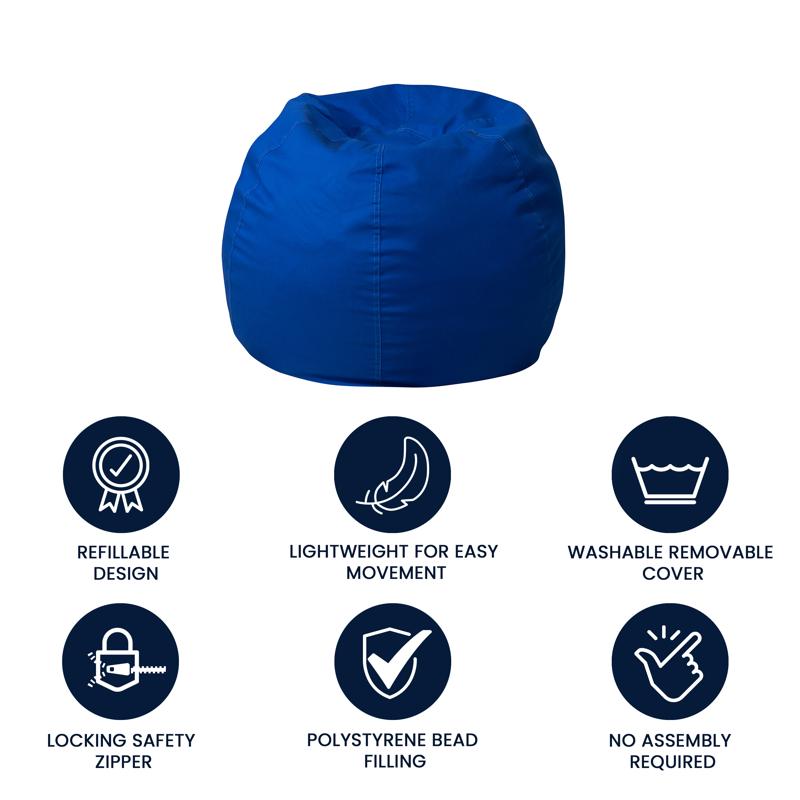 Solid Royal Blue Refillable Bean Bag Chair for Kids and Teens