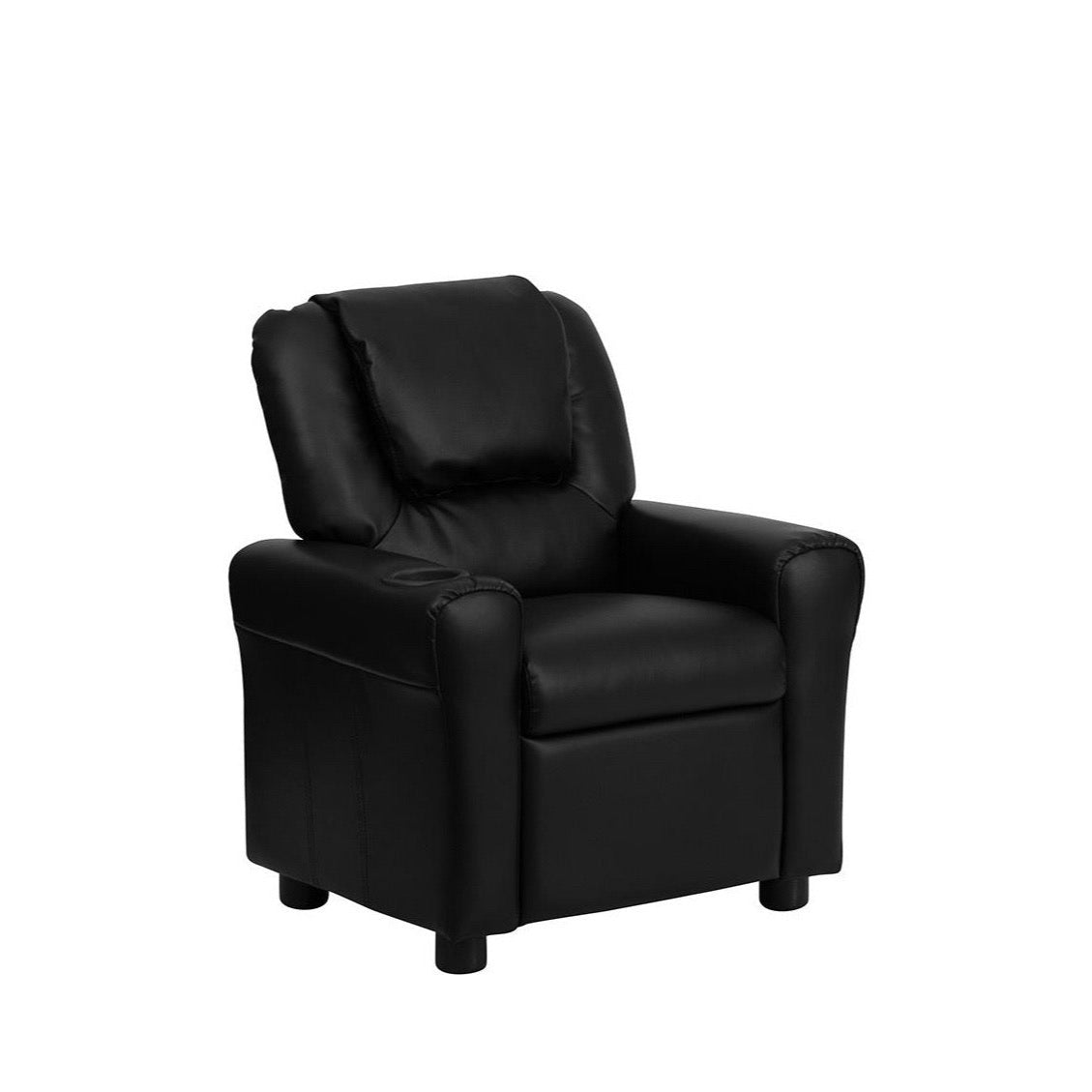 Black LeatherSoft Kids Recliner with Cup Holder and Headrest