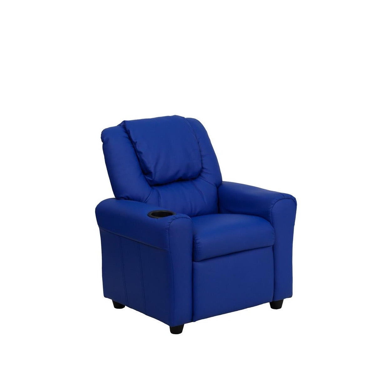 Blue Vinyl Kids Recliner with Cup Holder and Headrest