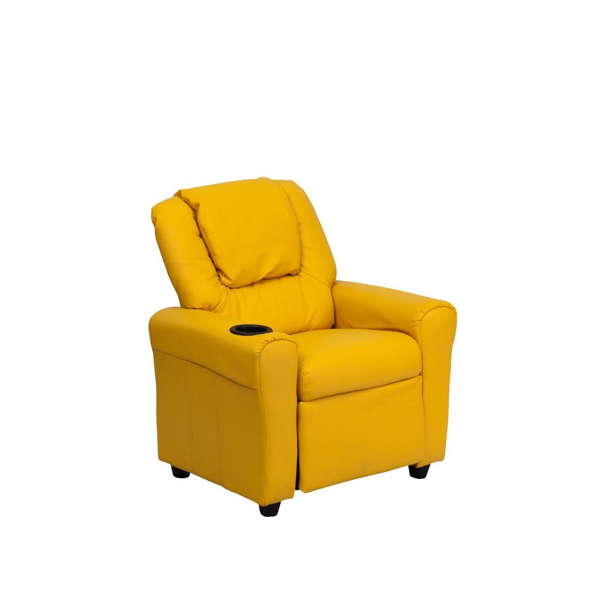 Yellow Vinyl Kids Recliner with Cup Holder and Headrest