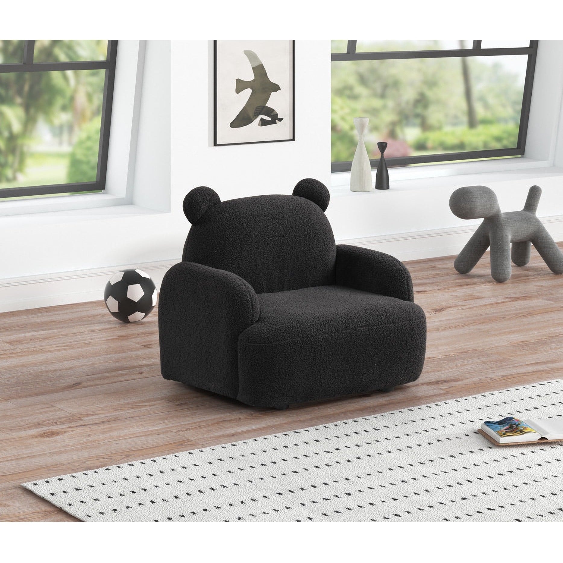 Black Sherpa Bear-Shaped Kids Armchair