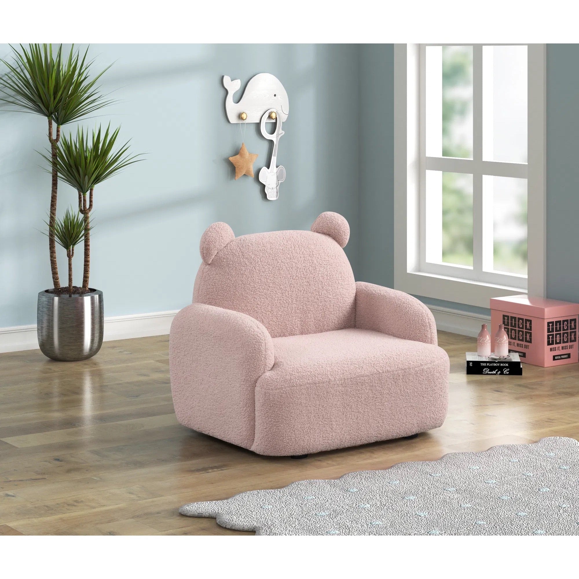 Pink Sherpa Bear-Shaped Kids Armchair
