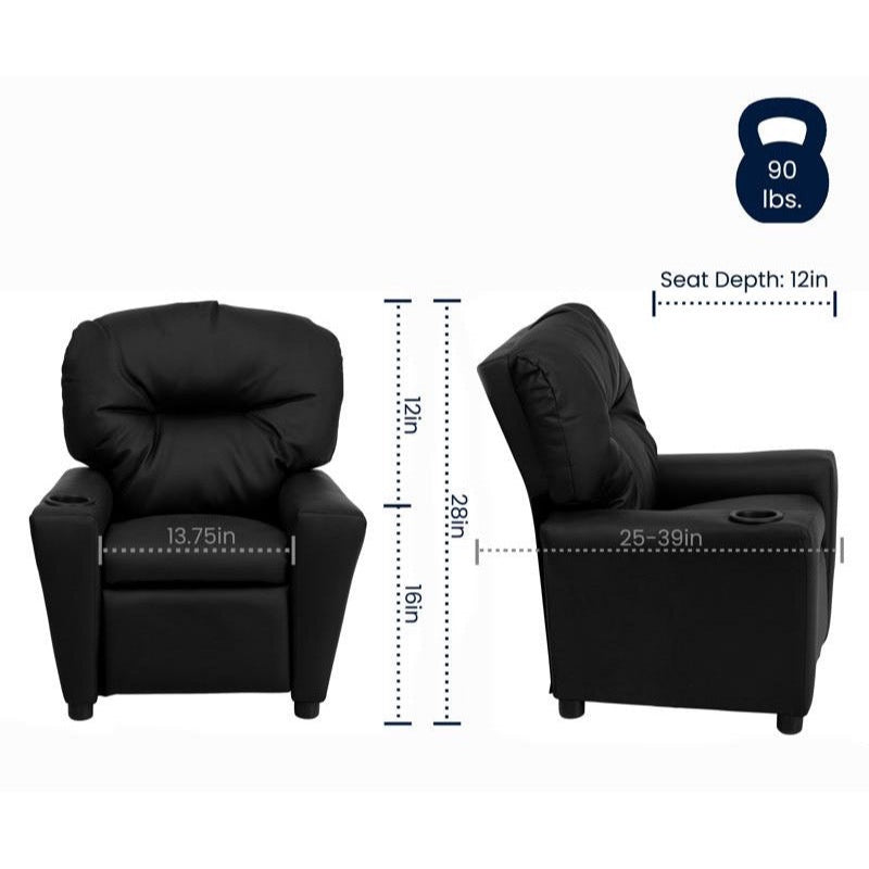 Black LeatherSoft Kids Recliner with Cup Holder