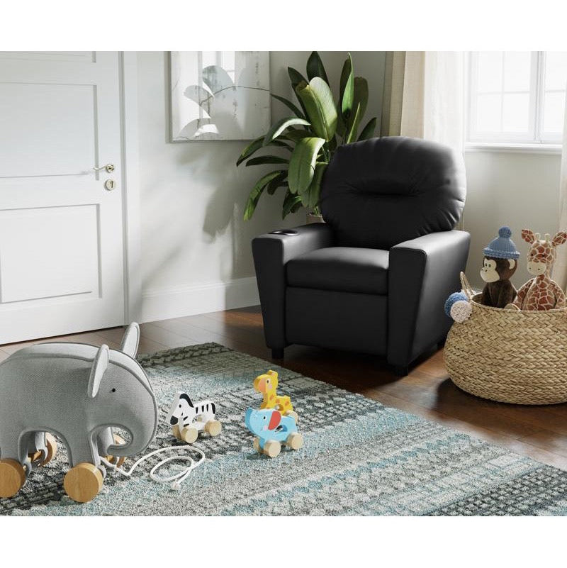 Black LeatherSoft Kids Recliner with Cup Holder