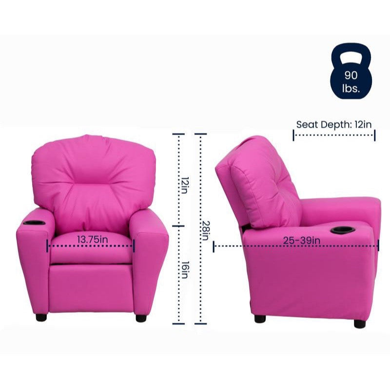 Hot Pink Vinyl Kids Recliner with Cup Holder