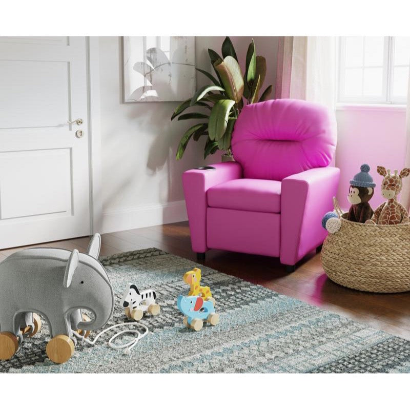 Hot Pink Vinyl Kids Recliner with Cup Holder