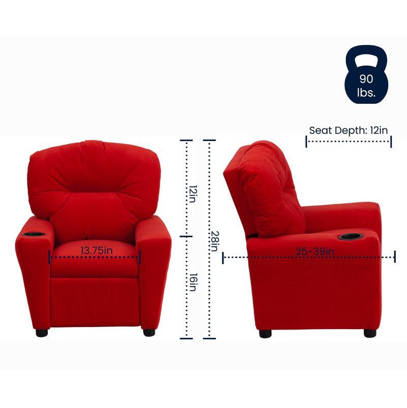 Red Microfiber Kids Recliner with Cup Holder