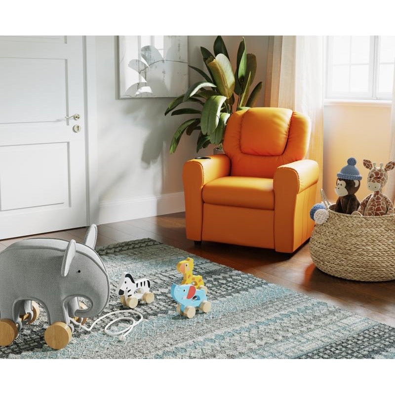 Orange Vinyl Kids Recliner with Cup Holder and Headrest