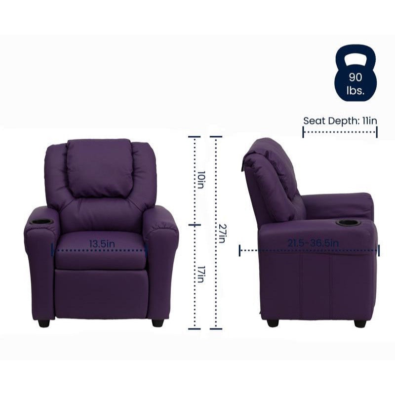 Purple Vinyl Kids Recliner with Cup Holder and Headrest