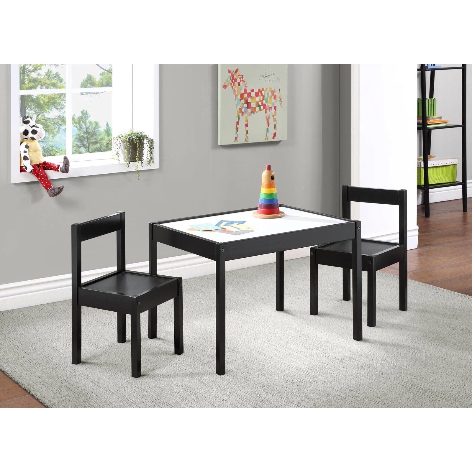 3-Piece Black Kids Table and Chair Set
