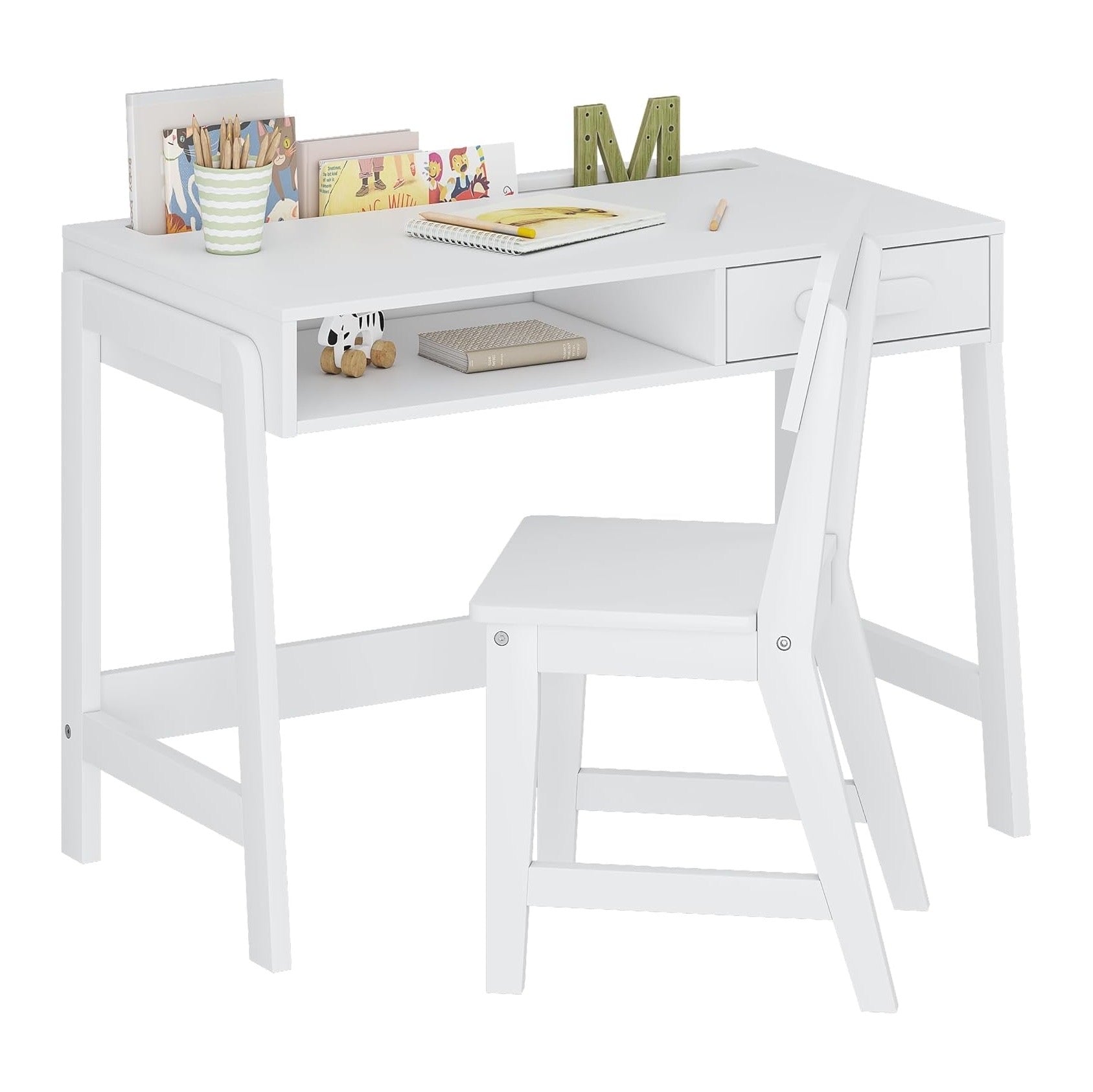 Kids White Desk and Chair Set